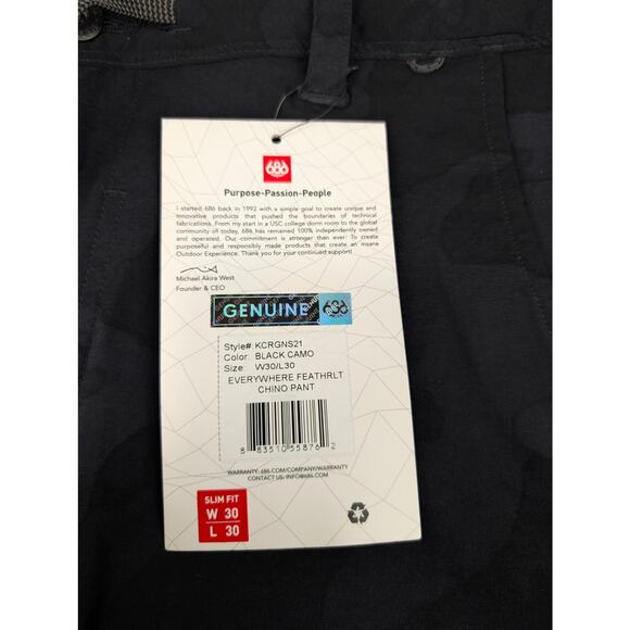 686 Men's 30 x 30 Featherlight Everywhere Chino Pants Black Camo - Picture 5 of 10